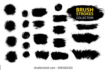 Large set different grunge brush strokes. Dirty artistic design elements isolated on white background. Black ink vector brush strokes. Black isolated paintbrush collection.