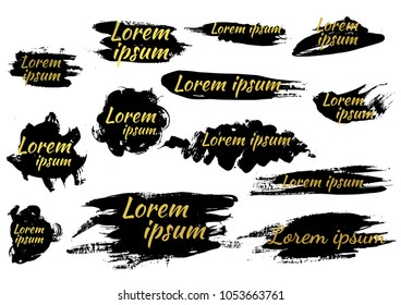 Large set different grunge brush strokes. Dirty artistic design elements isolated on white background. Black ink vector brush strokes. Black isolated paintbrush collection. Brush strokes isolated