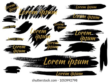 Large set different grunge brush strokes. Dirty artistic design elements isolated on white background. Black ink vector brush strokes. Black isolated paintbrush collection. Brush strokes isolated