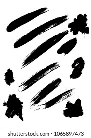 Large set different grunge brush strokes. Dirty artistic design elements isolated on white background. Black ink vector brush strokes. Black isolated paintbrush collection. Brush strokes isolated