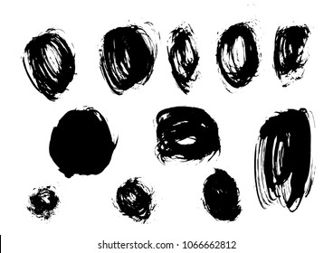 Large set different grunge brush strokes. Dirty artistic design elements isolated on white background. Black ink vector brush strokes. Black isolated paintbrush collection. Brush strokes isolated.