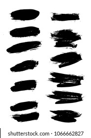 Large set different grunge brush strokes. Dirty artistic design elements isolated on white background. Black ink vector brush strokes. Black isolated paintbrush collection. Brush strokes isolated.