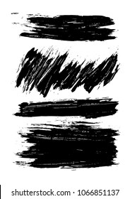 Large set different grunge brush strokes. Dirty artistic design elements isolated on white background. Black ink vector brush strokes. Black isolated paintbrush collection. Brush strokes isolated.
