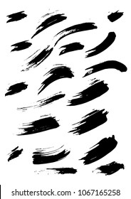 Large set different grunge brush strokes. Dirty artistic design elements isolated on white background. Black ink vector brush strokes. Black isolated paintbrush collection. Brush strokes isolated.
