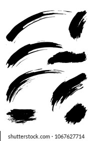Large set different grunge brush strokes. Dirty artistic design elements isolated on white background. Black ink vector brush strokes. Black isolated paintbrush collection. Brush strokes isolated.