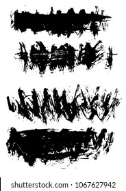 Large set different grunge brush strokes. Dirty artistic design elements isolated on white background. Black ink vector brush strokes. Black isolated paintbrush collection. Brush strokes isolated.