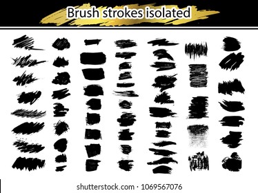 Large set different grunge brush strokes. Dirty artistic design elements isolated on white background. Black ink vector brush strokes. Black isolated paintbrush collection. Brush strokes isolated.