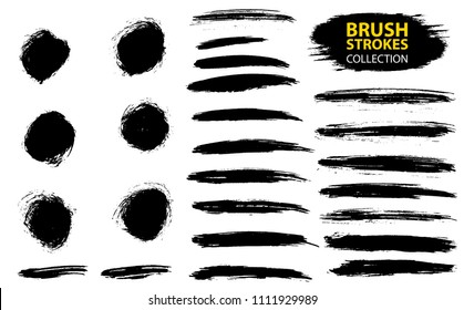 Large set different grunge brush strokes. Dirty artistic design elements isolated on white background. Black ink vector brush strokes. Black isolated paintbrush collection. Brush strokes isolated