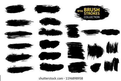 Large set different grunge brush strokes. Dirty artistic design elements isolated on white background. Black ink vector brush strokes. Black isolated paintbrush collection. Brush strokes isolated