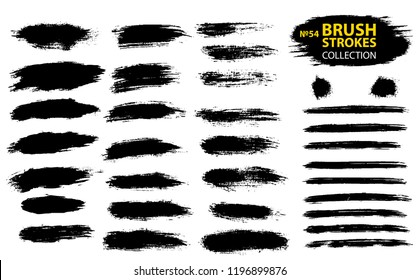 Large set different grunge brush strokes. Dirty artistic design elements isolated on white background. Black ink vector brush strokes. Black isolated paintbrush collection. Brush strokes isolated