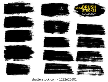 Large set different grunge brush strokes. Dirty artistic design elements isolated on white background. Black ink vector brush strokes. Black isolated paintbrush collection. Brush strokes isolated