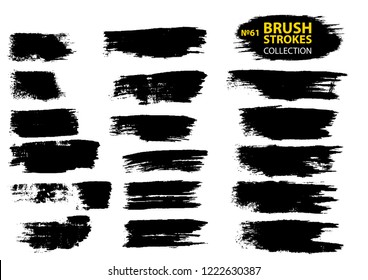 Large set different grunge brush strokes. Dirty artistic design elements isolated on white background. Black ink vector brush strokes. Black isolated paintbrush collection. Brush strokes isolated