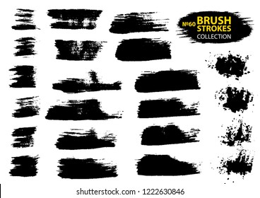 Large set different grunge brush strokes. Dirty artistic design elements isolated on white background. Black ink vector brush strokes. Black isolated paintbrush collection. Brush strokes isolated