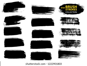 Large set different grunge brush strokes. Dirty artistic design elements isolated on white background. Black ink vector brush strokes. Black isolated paintbrush collection. Brush strokes isolated