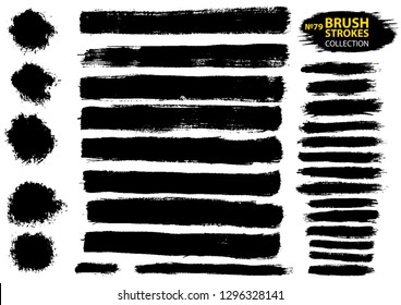 Large set different grunge brush strokes. Dirty artistic design elements isolated on white background. Black ink vector brush strokes. Black isolated paintbrush collection. Brush strokes isolated