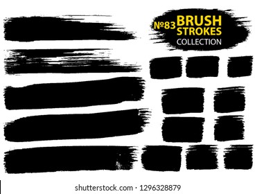 Large set different grunge brush strokes. Dirty artistic design elements isolated on white background. Black ink vector brush strokes. Black isolated paintbrush collection. Brush strokes isolated