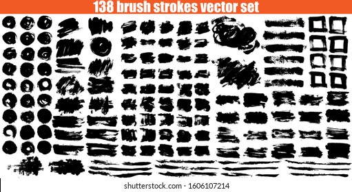 Large set different grunge brush strokes. Dirty artistic design elements isolated on white background. Black ink vector brush strokes	