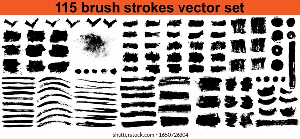 Large set different grunge brush strokes. Dirty artistic design elements isolated on white background. Black ink vector brush strokes