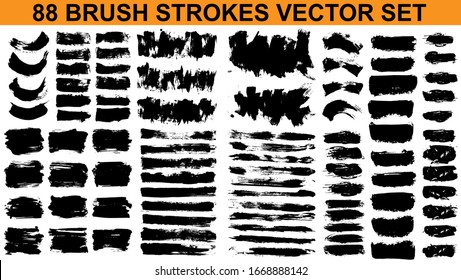 Large set different grunge brush strokes. Dirty artistic design elements isolated on white background. Black ink vector brush strokes