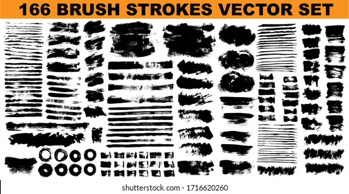 Large set different grunge brush strokes. Dirty artistic design elements isolated on white background. Black ink vector brush strokes