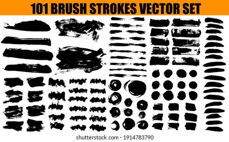 Large set different grunge brush strokes. Dirty artistic design elements isolated on white background. Black ink vector brush strokes