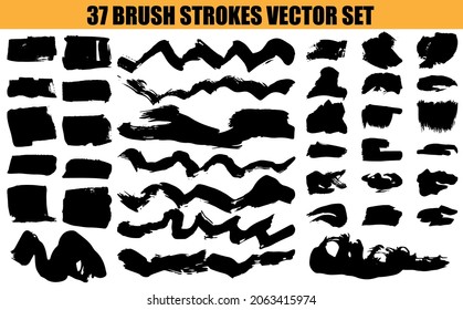 Large set different grunge brush strokes. Dirty artistic design elements isolated on white background. Black ink vector brush strokes
