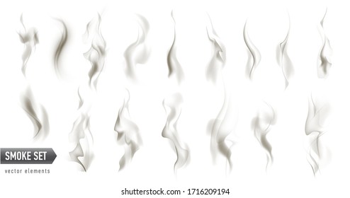 large set of different high detailed smokes isolated on white background