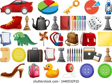 large set of different objects illustration