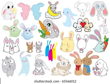 Large set of different rabbits.