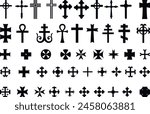 large set of different religious Christian crosses black isolated white background