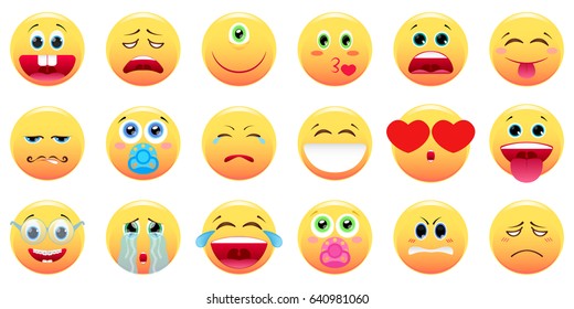 Large set of different smileys. Vector illustration in a cartoon style.