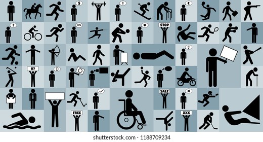 Large set of different stick figure icons