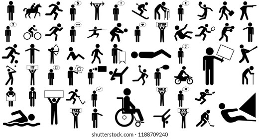 Large set of different stick figure icons
