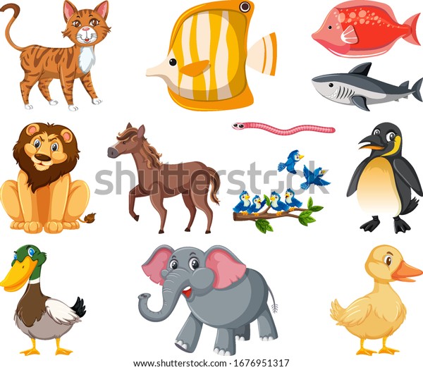 Large Set Different Types Animals On: เวกเตอร์สต็อก (ปลอดค่าลิขสิทธิ์