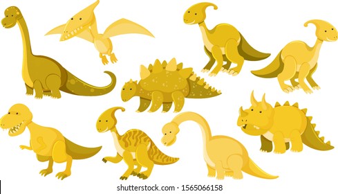 Large set of different types of dinosaurs illustration