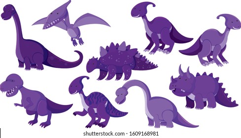 Large set of different types of dinosaurs illustration