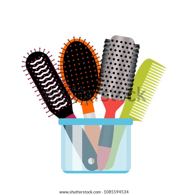 Large Set Different Types Hairbrushes Glass Stock Image Download Now