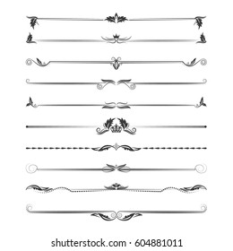 A large set of dividers. Vector set calligraphic design elements and page decoration. Vector illustration.