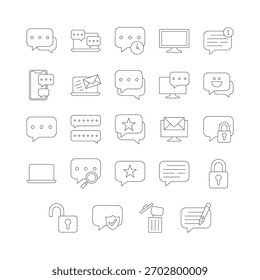 Large set of dotted line icons for communication and user interface