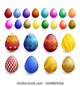 a large set of Easter eggs made in the form of 3D vector