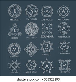 Gran conjunto de elegantes y lujosos diseños de monogramas florales. Elegante ornamento caligráfico.