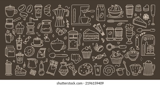 A large set of elements for a coffee shop To use for posters banners postcards and packaging design Vector illustration 