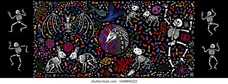 A large set of elements for Halloween. Party skeletons. Great for greeting cards, invitations, for printing on T-shirts and more. Happy Halloween!