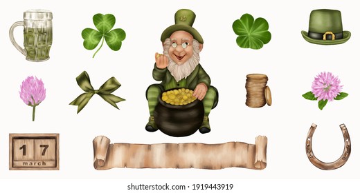 Large set of elements for St. Patrick's Day