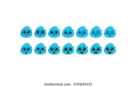 large set of emotions. cute blue clouds. cloud stickers.