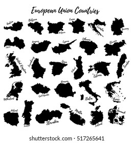 Large set of the European Union. Silhouettes of the countries of the European Union.
Vector.