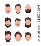 Large Set of Faces of men with different hairstyles. Isolated. Vector.