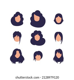 Large Set of Faces Women with different hairstyles and different nationalities. Isolated. Vector.