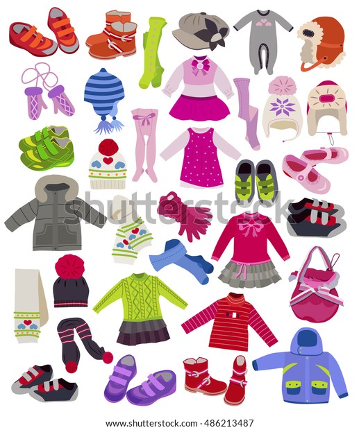 Large Set Fashion Childrens Clothes Isolated Stock Vector (Royalty Free ...