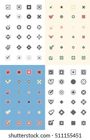 Large set of flat buttons colorful check marks and crosses. Vector flat illustration.